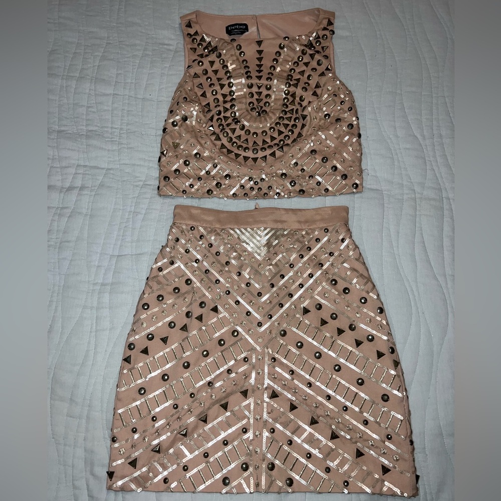 Pink skirt top set beaded